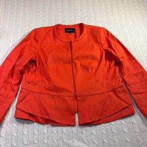 Lafayette 148 Linen Blazer Womens Orange Peplum Zip Office Formal Jacket 16